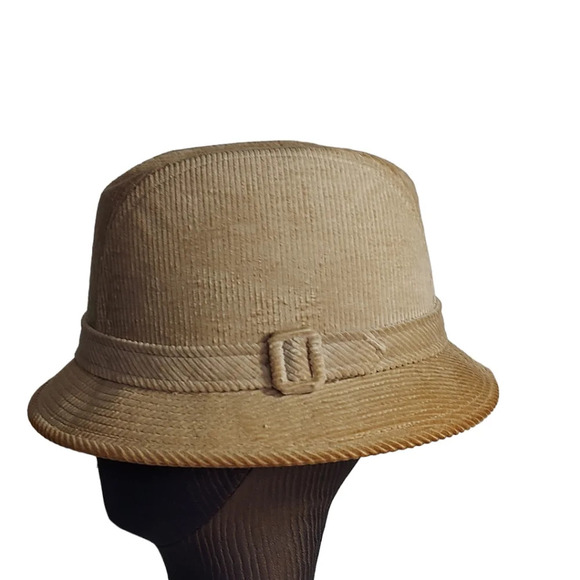 Vintage Men's Dobbs Fifth Ave New York‎ Tan Brown Corduroy Side Buckle Fedora - Picture 1 of 15